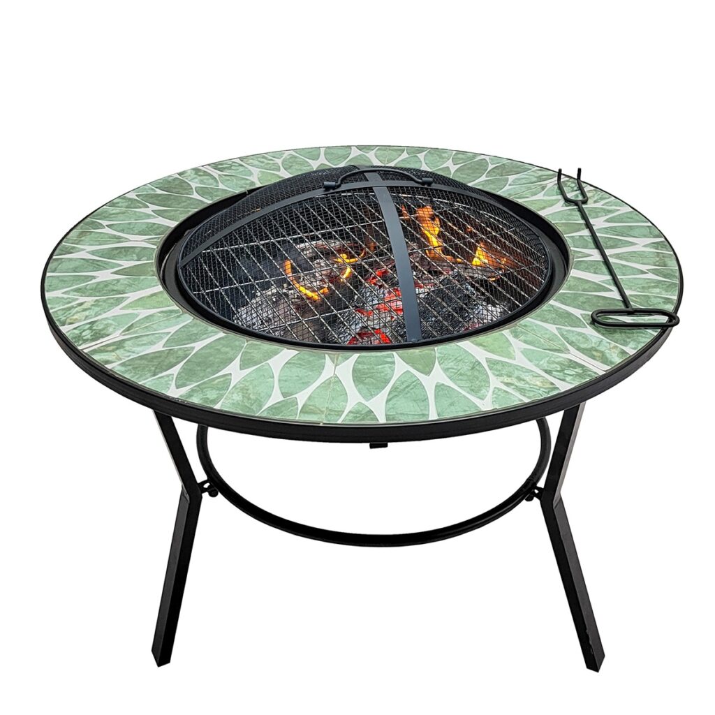 Mosaic Leaf Design Firepit With Cooking Grill 5029936998088 2